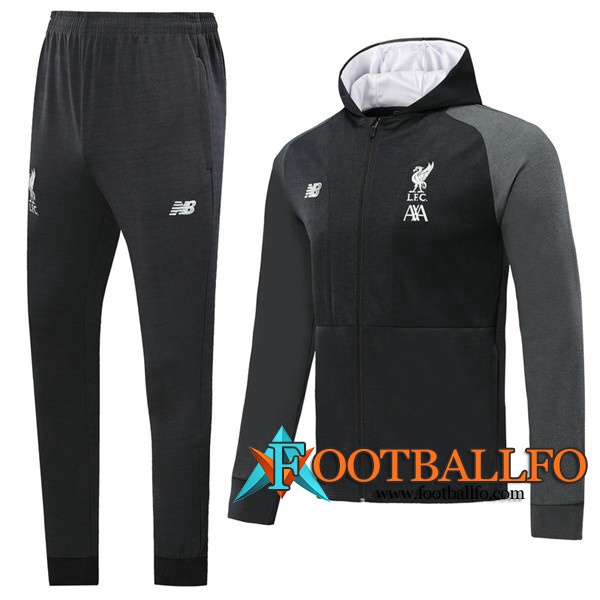 Chandal Futbol - Chaqueta con capucha + Pantalones Foot FC Liverpool Negro 2019/2020