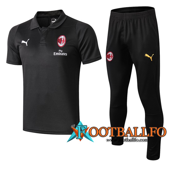 Polo Futbol Milan AC + Pantalones Negro 2019/2020