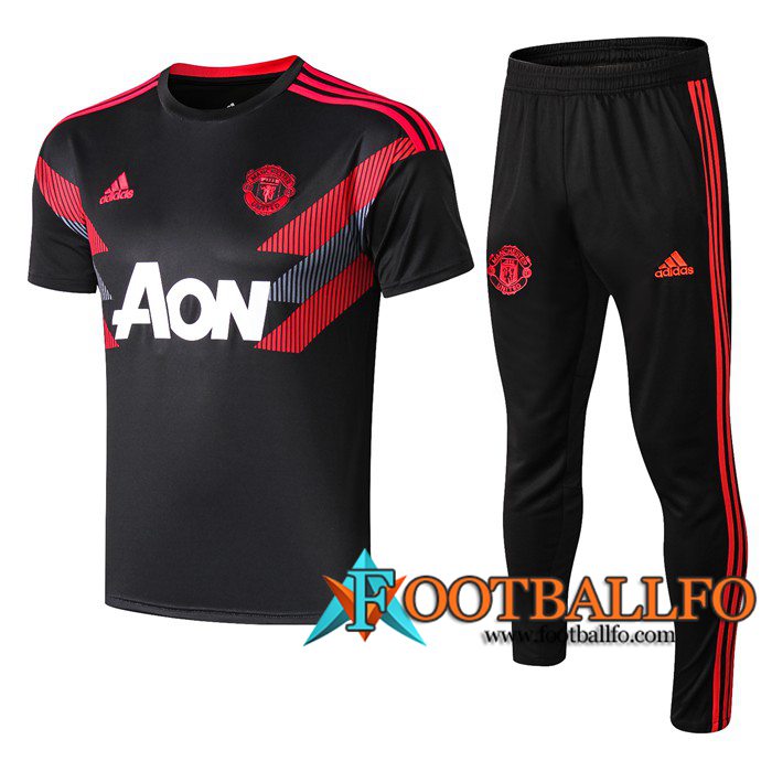 Pre-partido Camiseta Entrenamiento Manchester United + Pantalones Negro Roja 2019/2020