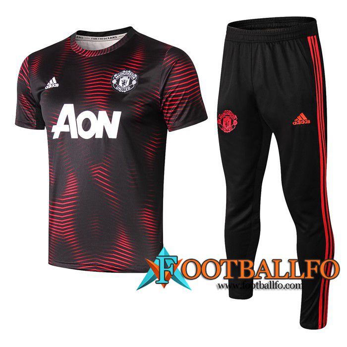 Pre-partido Camiseta Entrenamiento Manchester United + Pantalones Roja Negro 2019/2020