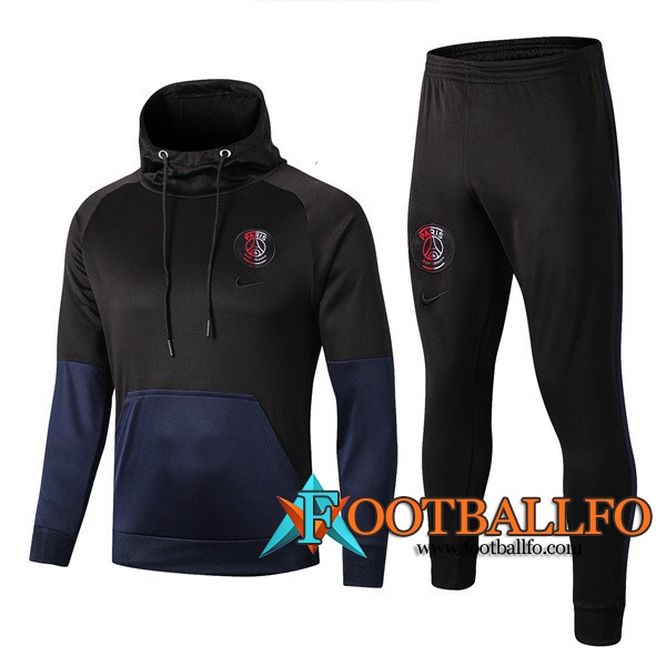 Chandal Futbol - Chaqueta Con Capucha + Pantalones PSG Jordan Negro Azul 2019/2020