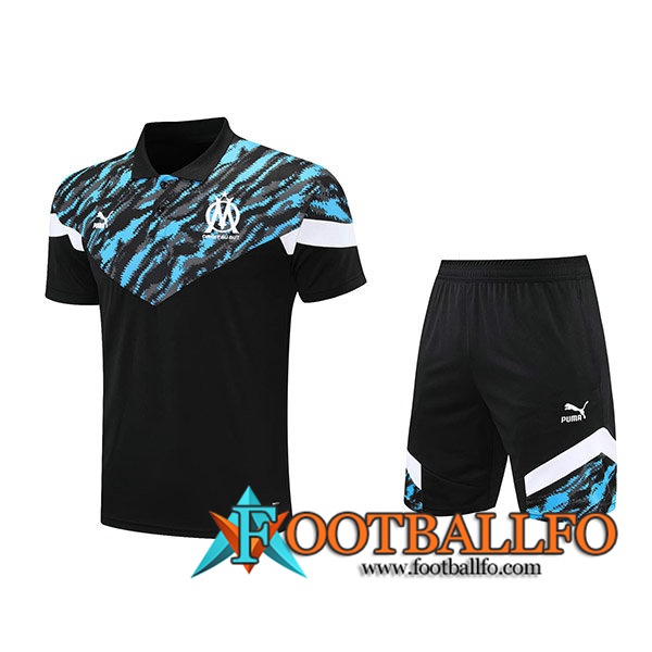 Camiseta Polo Marsella + Cortos Negro/Azul 2021/2022