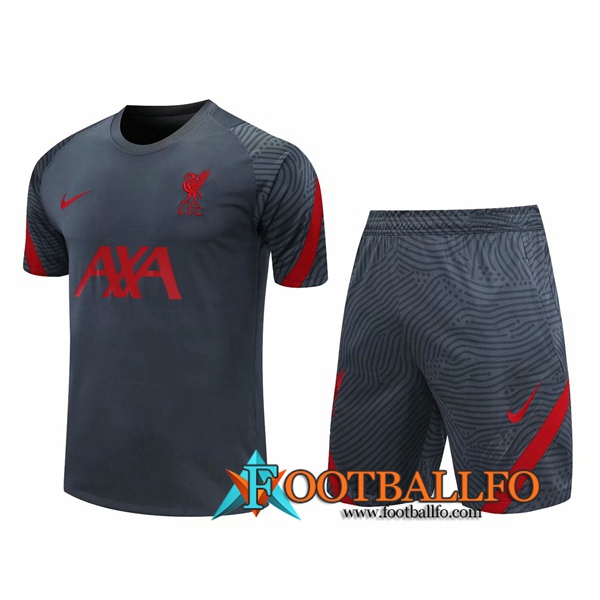 Camisetas de entrenamiento FC Liverpool + Shorts Gris 2020/2021