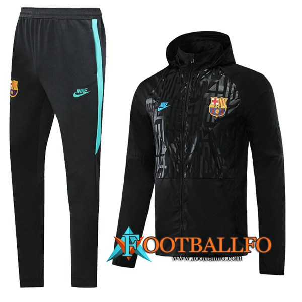 Chandal Futbol - Chaqueta Rompevientos + Pantalones FC Barcelona Negro 2020/2021