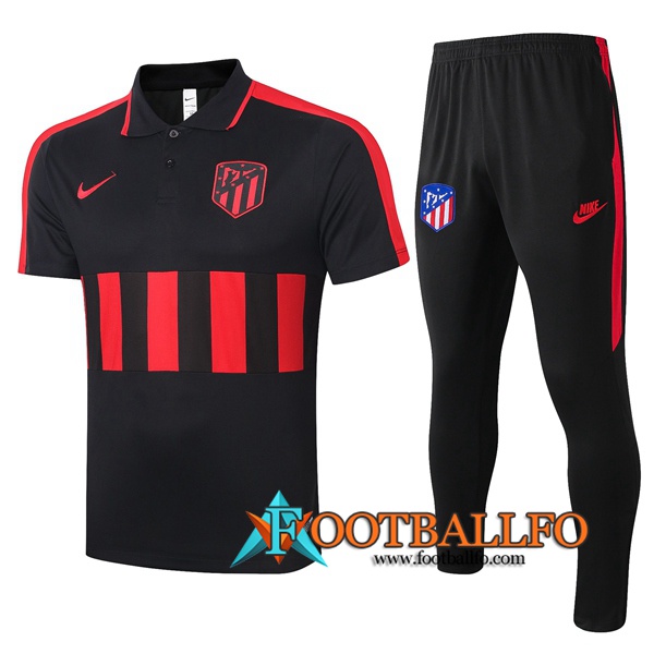 Polo Futbol Atletico Madrid + Pantalones Negro Roja 2020/2021