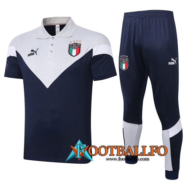 Polo Futbol Italia + Pantalones Gris Blanco 2020/2021