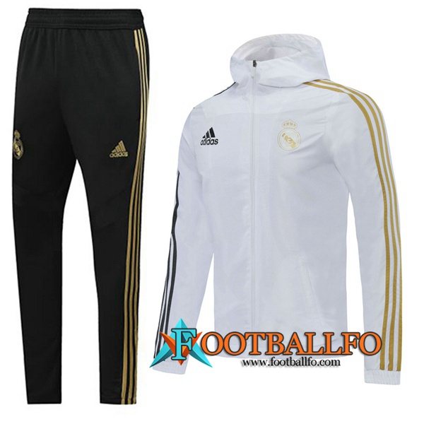 Chandal Futbol - Chaqueta Rompevientos + Pantalones Real Madrid Blanco 2020/2021