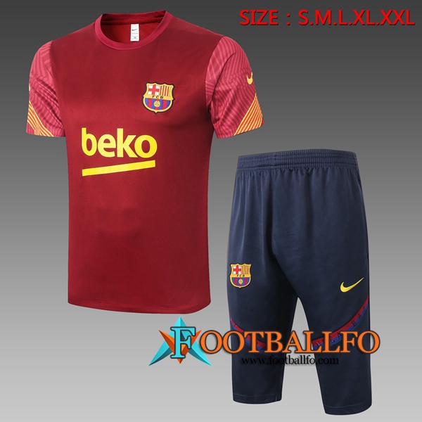 Camisetas de entrenamiento FC Barcelona + Pantalones 3/4 Roja 2020/2021