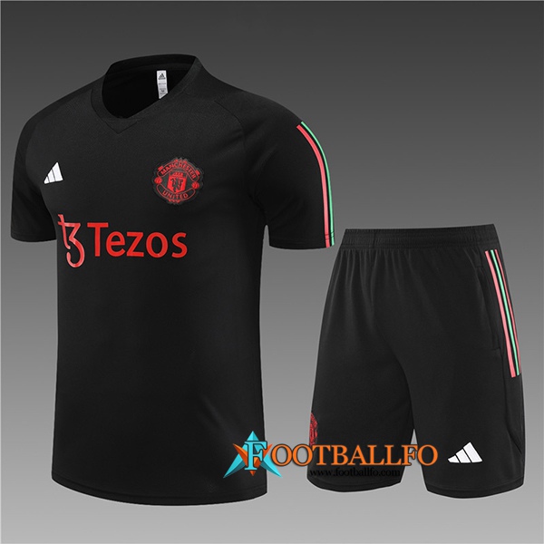 Camiseta Entrenamiento + Cortos Manchester United Ninos Negro 2023/2024