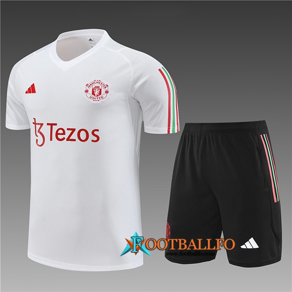 Camiseta Entrenamiento + Cortos Manchester United Ninos Blanco 2023/2024