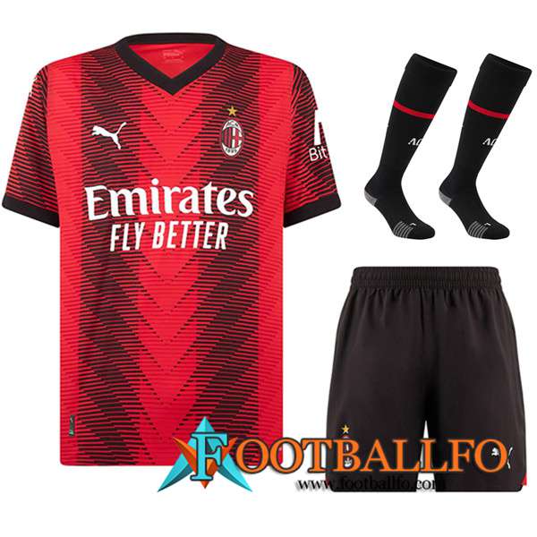 Camisetas Futbol AC Milan Primera (Cortos + Calcetines) 2023/2024