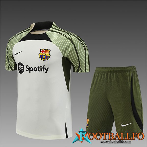 Camiseta Entrenamiento + Cortos FC Barcellona Ninos Blanco/Verde 2023/2024