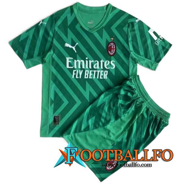 Camisetas De Futbol AC Milan Ninos Portero Verde 2023/2024