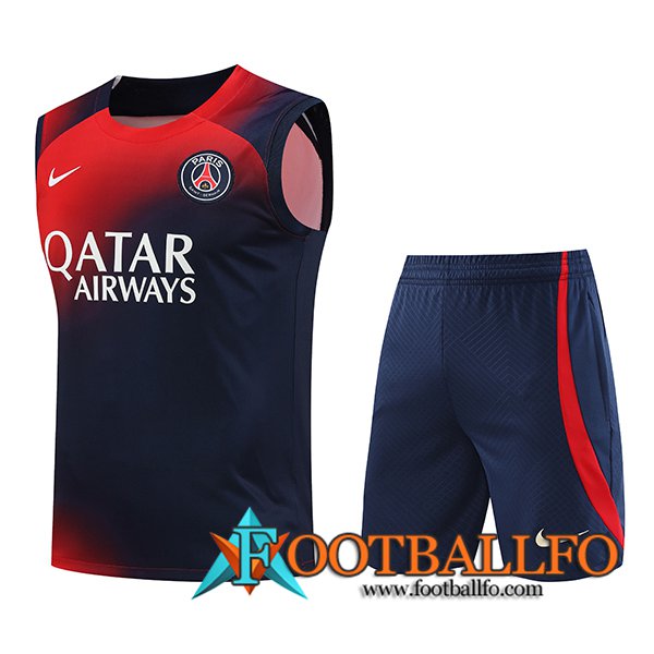 Camiseta Entrenamiento sin mangas + Cortos PSG Rojo/Azul 2023/2024 -02