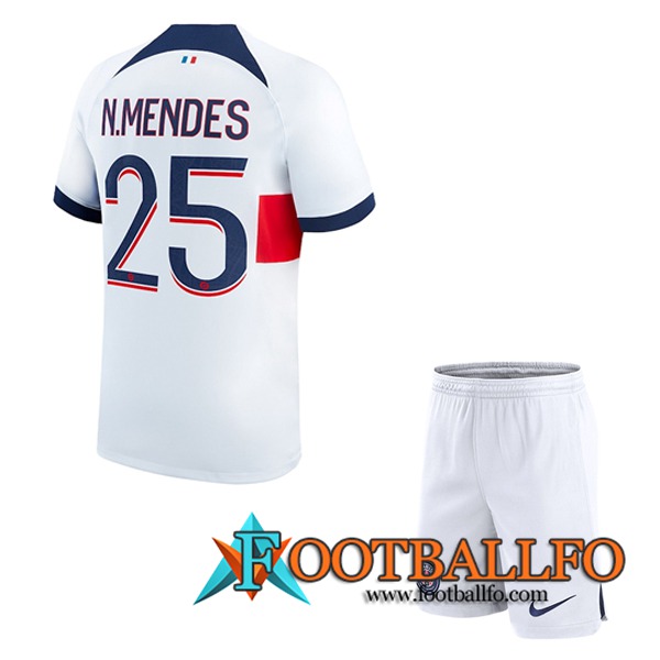 Camisetas De Futbol PSG (N.MENDES #25) Ninos 2023/2024 Segunda