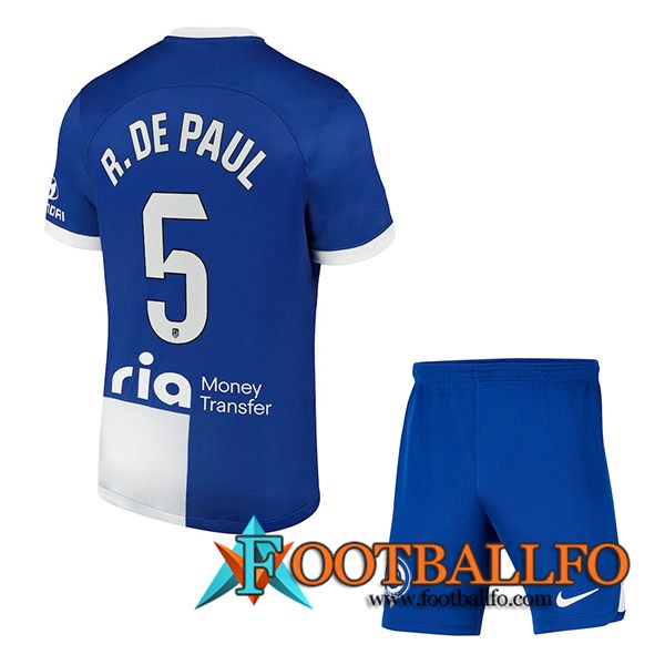 Camisetas De Futbol Atletico Madrid (R. DE PAUL #5) Ninos 2023/2024 Segunda