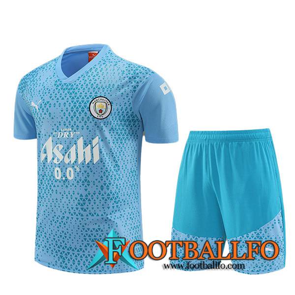 Camiseta Entrenamiento + Cortos Manchester City Azul Claro 2023/2024 -02
