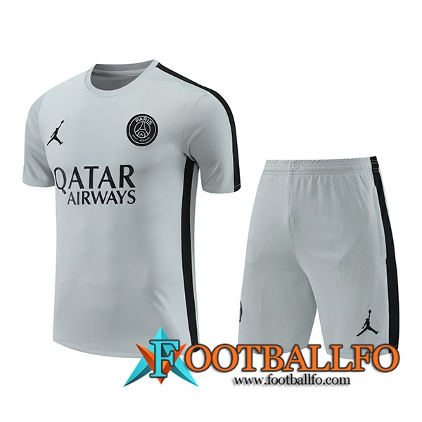 Camiseta Entrenamiento + Cortos PSG Gris/Negro 2023/2024