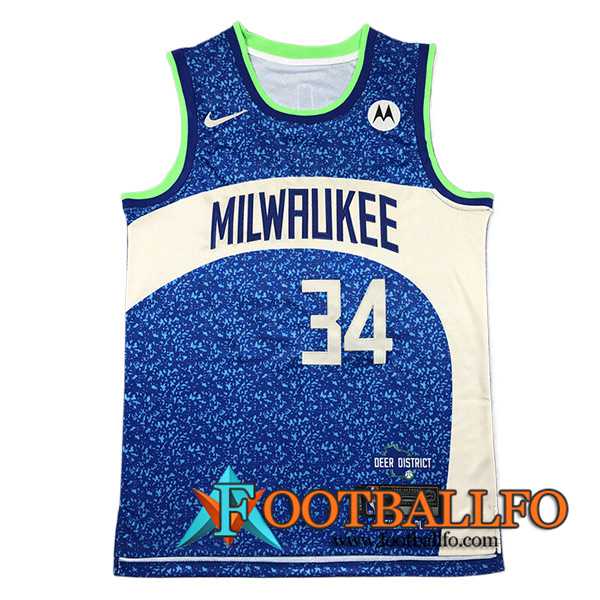 Camisetas De Futbol Milwaukee Bucks (ANTETOKOUNMPO #34) 2023/24 Azul/Blanco -02