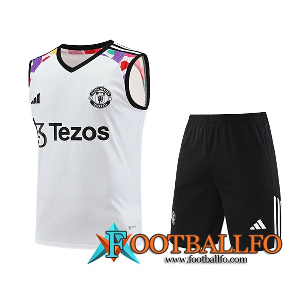 Camiseta Entrenamiento sin mangas + Cortos Manchester United Blanco/Negro 2024/2025