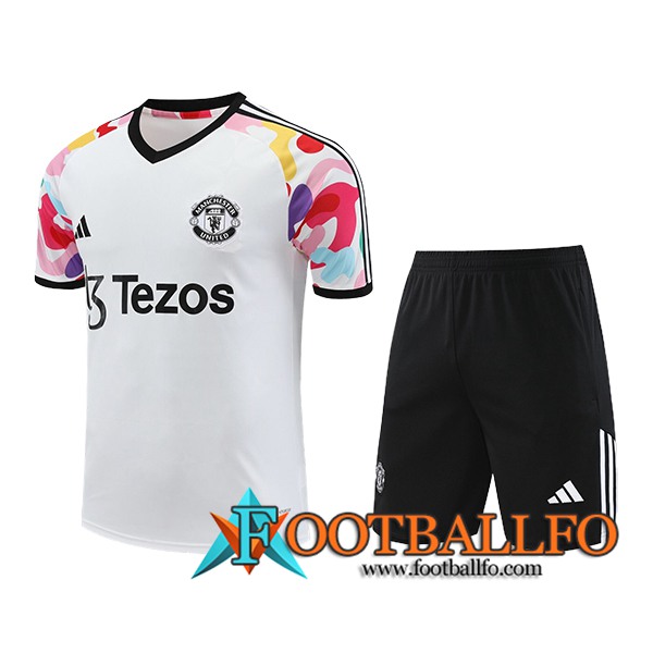 Camiseta Entrenamiento + Cortos Manchester United Blanco/Negro 2024/2025