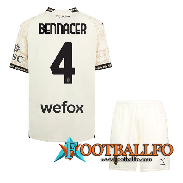 Camisetas De Futbol Atalanta (BENNACER #4) Ninos 2023/2024 Fourth Blanco