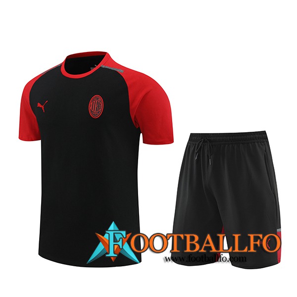 Camiseta Entrenamiento + Cortos AC Milan Negro/Rojo 2024/2025