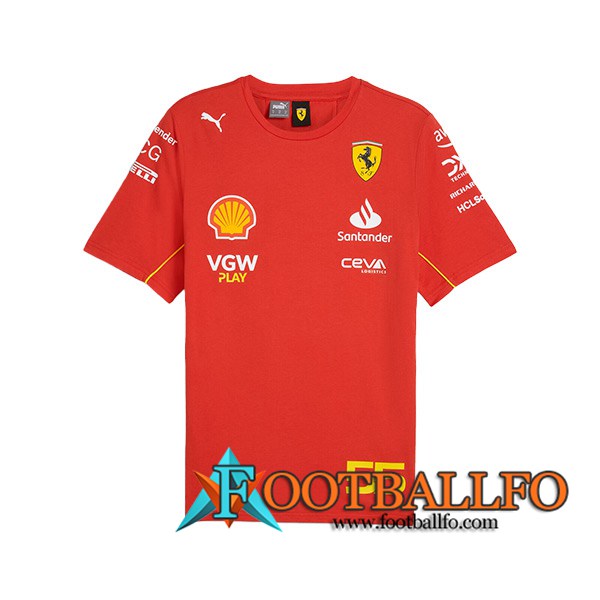 Camiseta de manga corta F1 Scuderia Ferrari Team #55 Rojo/Negro/Amarillo 2024