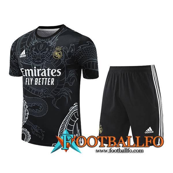 Camiseta Entrenamiento + Cortos Real Madrid Negro/Gris/Blanco 2024/2025