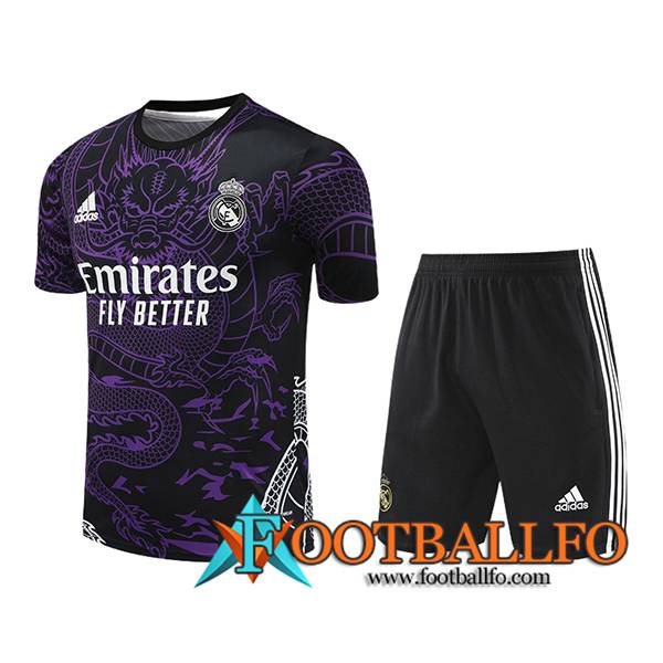 Camiseta Entrenamiento + Cortos Real Madrid Violeta/Negro 2024/2025 -02